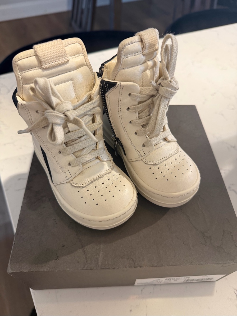 Rick Owens Kids Cream High-Top Sneakers with Black Accent